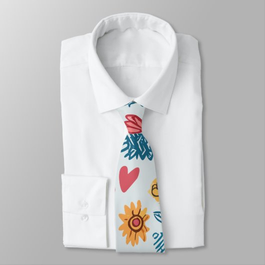 Cravate Crayon Pastel Coeur & Fleurs (Attaché)