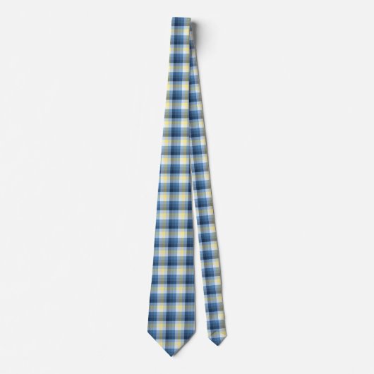 Cravate Crazy Check Plaid Bleu et Jaune à deux côtés (Devant)