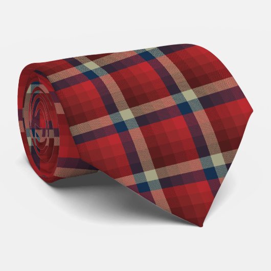 Cravate Crazy Check Plaid Rouge et Navy à deux côtés (Roulé)