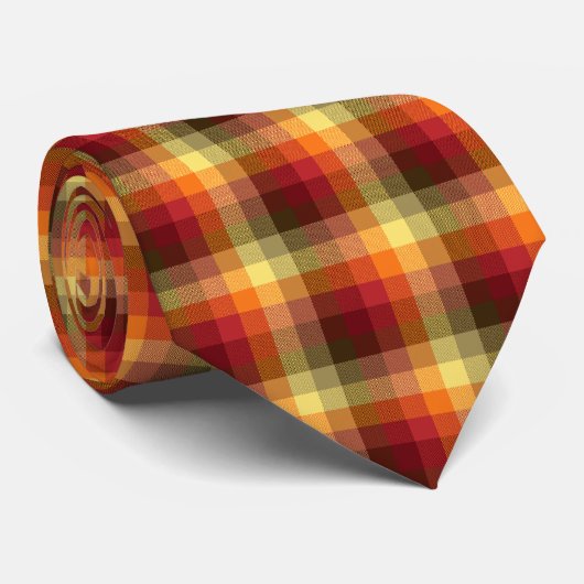 Cravate Crazy Check Plaid Rouge et Orange à deux côtés (Roulé)