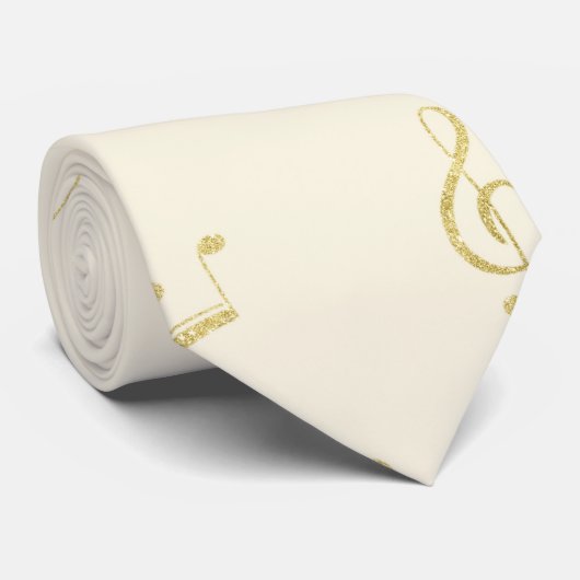 Cravate Cream Gold Music Notes   (Roulé)