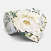 Cravate Creamme blanc Desdia Rose Mariage blanc Floral (Roulé)