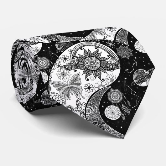 Cravate Creative Black white Yin Yang Night Day Mandala (Roulé)