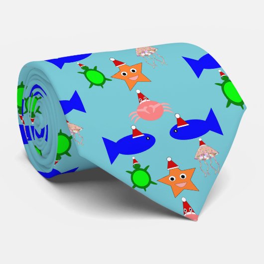 Cravate Créatures de la mer de Noël (Roulé)