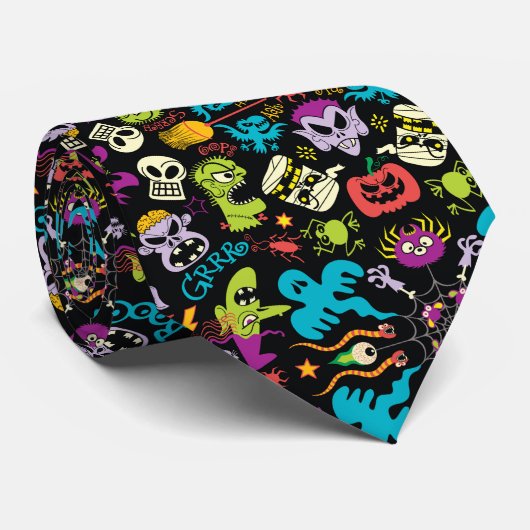 Cravate Créatures d'Halloween éffrayant en design motif co (Roulé)
