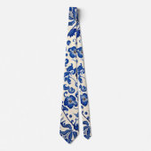 Cravate Crème florale bleu Delft vintage (Devant)
