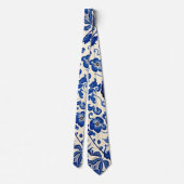 Cravate Crème florale bleu Delft vintage (Dos)