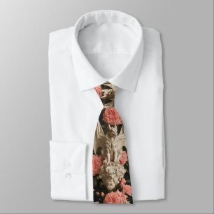 Cravate Crème gothique et dragon baroque rose et roses