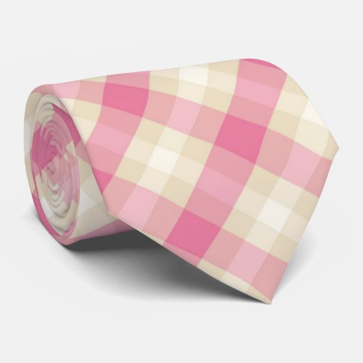 Cravate crème rose et écru en vichy plaid (Roulé)