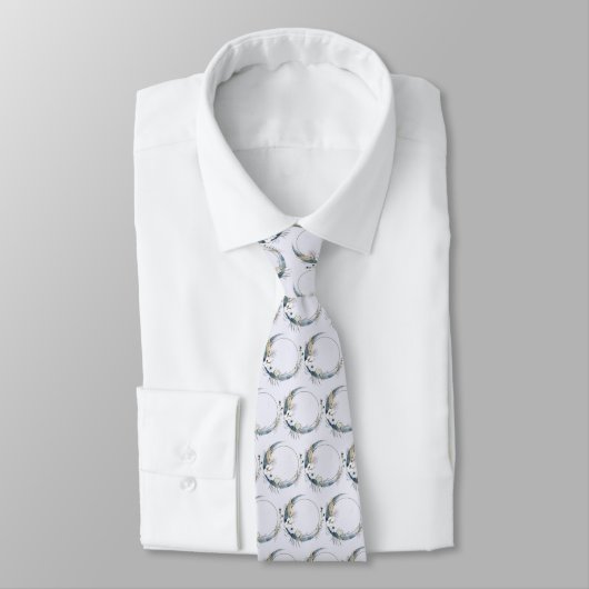 Cravate Crescent Bleu Lune avec Motif Fleurs Blanches (Attaché)