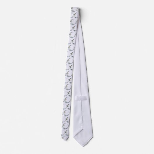 Cravate Crescent Bleu Lune avec Motif Fleurs Blanches (Dos)