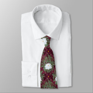 Cravate Crimson Lotus Elegance Motif - Le Lotus Blanc