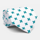 Cravate Crochets turquoises sur blanc (Roulé)