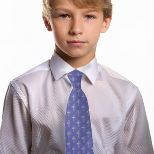 Cravate Croix catholique violet faux argent violet communi