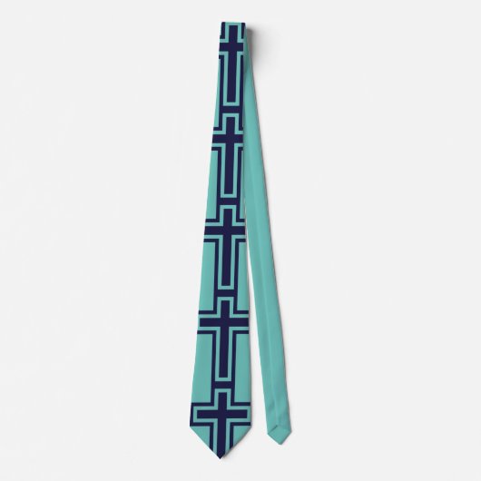 Cravate Croix chrétienne bleue différentes variantes (Devant)