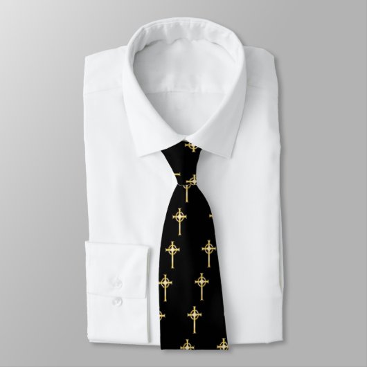 Cravate Croix chrétienne celtique d'or (Attaché)
