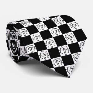 Cravate Croix chrétienne Noir et Blanc