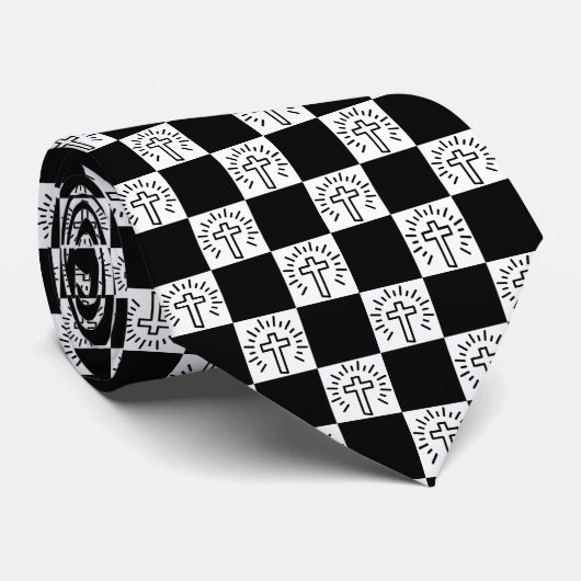 Cravate Croix chrétienne Noir et Blanc (Roulé)