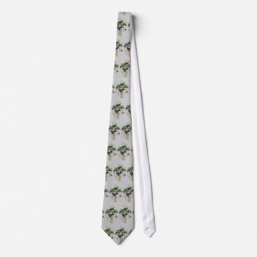 Cravate Croix D'Argent Avec Fleurs Violettes (Devant)