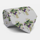 Cravate Croix D'Argent Avec Fleurs Violettes (Roulé)