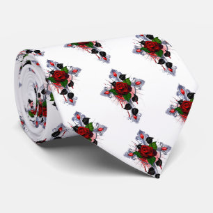 Cravate Croix d'argent avec une rose rouge