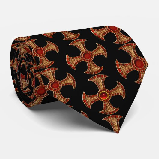 Cravate CROIX DE CONSÉCURITÉ ANTIQUE Rouge Noir (Roulé)