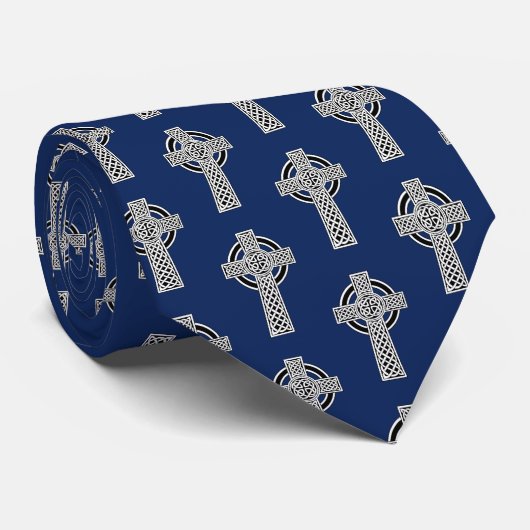 Cravate Croix d'Irlande celtique noir et blanc (Roulé)