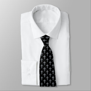 Cravate Croix Faux Argent Noir 1ère Communion Confirmation
