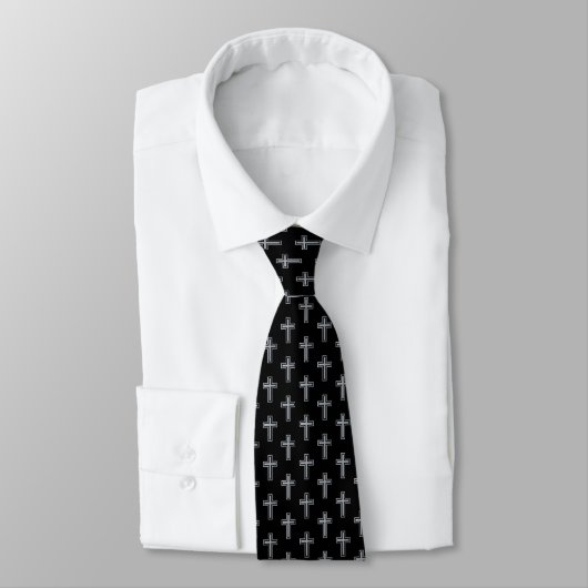 Cravate Croix Faux Argent Noir 1ère Communion Confirmation (Attaché)