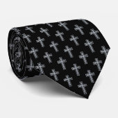 Cravate Croix Faux Argent Noir 1ère Communion Confirmation (Roulé)