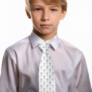 Cravate Croix Feuille Faux Argent Religieux Première Commu