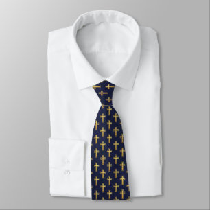 Cravate Croix Marine Blue Faux Gold Motif Première communi