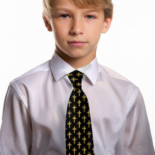 Cravate Croix Noir Faux Or Première Communion Confirmation
