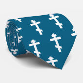 Cravate Croix orthodoxe russe bleu sarcelle chrétien (Roulé)