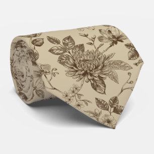 Cravate Croquis de fleur marron, floral élégant