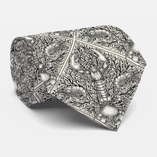 Cravate Crustacéen en noir et blanc naturel (Roulé)