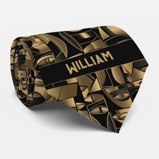 Cravate Cubisme or et noir (Roulé)