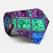 Cravate Cuir Abstrait en mosaïque colorée #16 (Roulé)