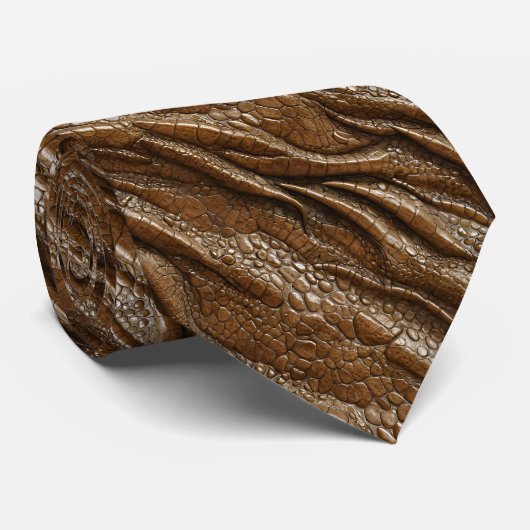 Cravate Cuir de crocodile d'alligator marron dragon serpen (Roulé)