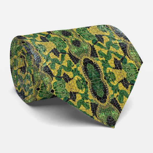 Cravate Cuir de dragon crocodile alligator vert jaune (Roulé)