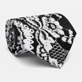 Cravate Cuir noir et blanc & dentelle (Roulé)