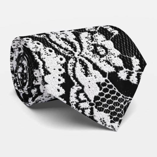 Cravate Cuir noir et blanc & dentelle (Roulé)