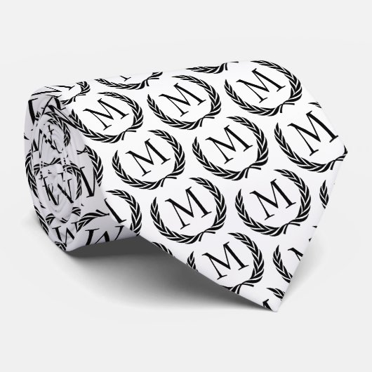 Cravate Custom Classic Black Laurel Wreath Feuille Motif (Roulé)