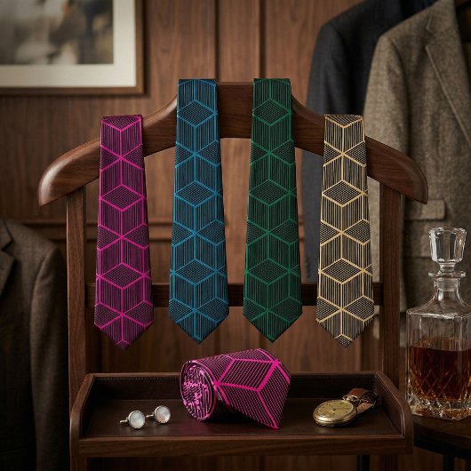 Cravate Custom Color Geometric 3D Cube Pattern