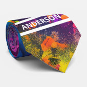 Cravate Custom Name Abstract Splatter Paint Cosmic Rainbow (Roulé)