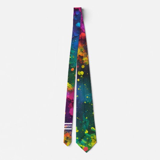 Cravate Custom Name Abstract Splatter Paint Cosmic Rainbow (Dos)