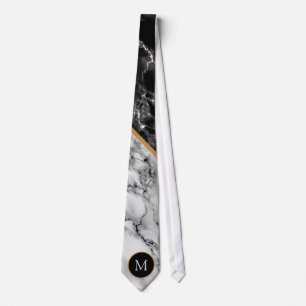 Cravate Custom Your Letter Neck Tie Black White Marble