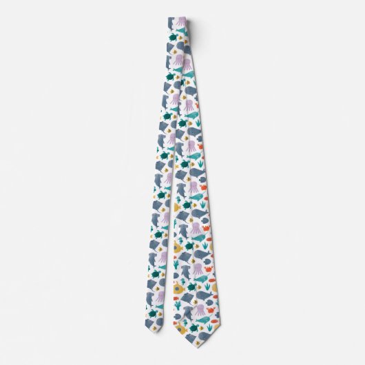 Cravate Cute Aquarelle Océan Animaux Motif (Dos)