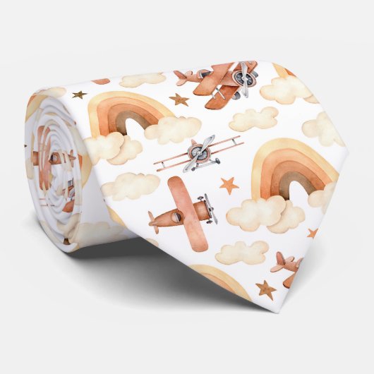 Cravate Cute aquarelle Rainbow Motif d'avion (Roulé)