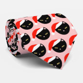 Cravate Cute Black Chat Père Noël Motif rose Tacky Noël (Roulé)